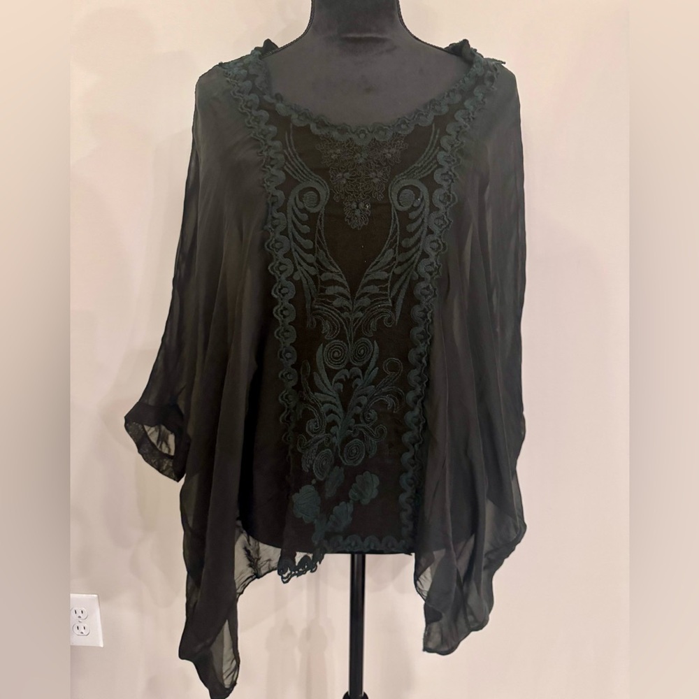 Elegant Black Sheer Women's Top ~ Italy with Dolman Sleeves